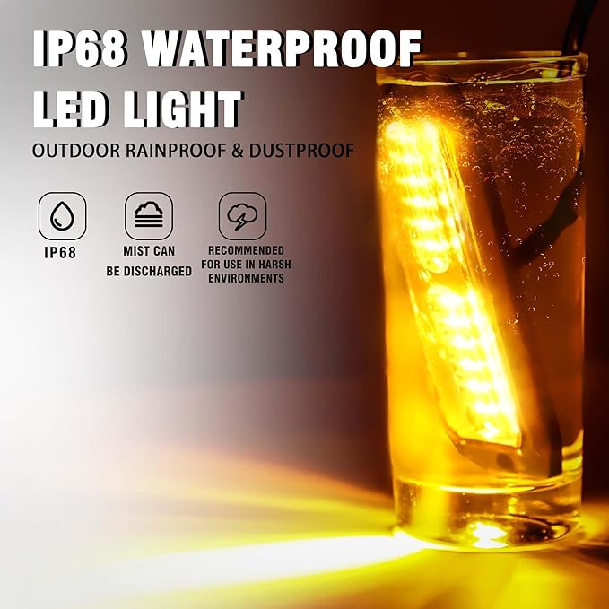 WINECO Amber 8PCS LED Strobe Lights Kit 12V 24V Sync Feature 12 LED Emergency Hazard Warning Lights with Strobe Controller for Trucks Vehicles ATV RV Cars Van
