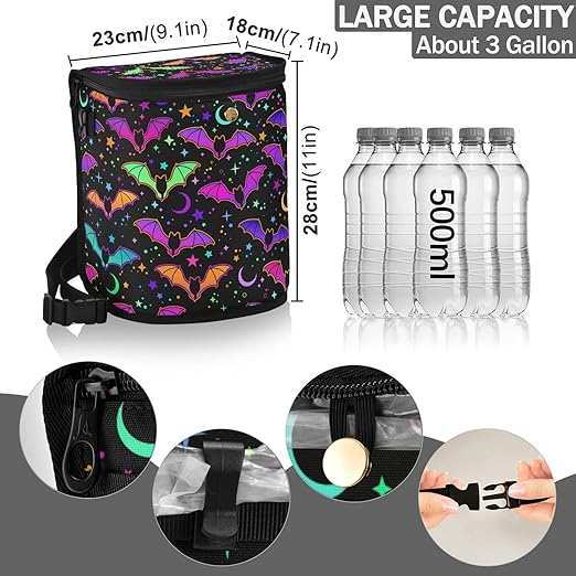 Colorful Bats Car Trash Can Star Moon Black Car Garbage Bag with Lid Hanging Waterproof Leak Proof Vehicle Storage Bin
