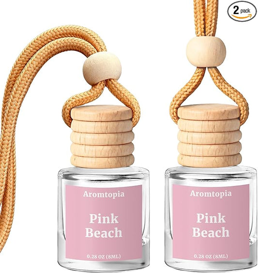 Car Air Fresheners 2 Packs, Aromtopia Pink Beach Essential Oil Freshener for Cars, Cute Hanging Car Fragrance Diffuser for Women & Men, Long-Lasting Car Fragrance Gift