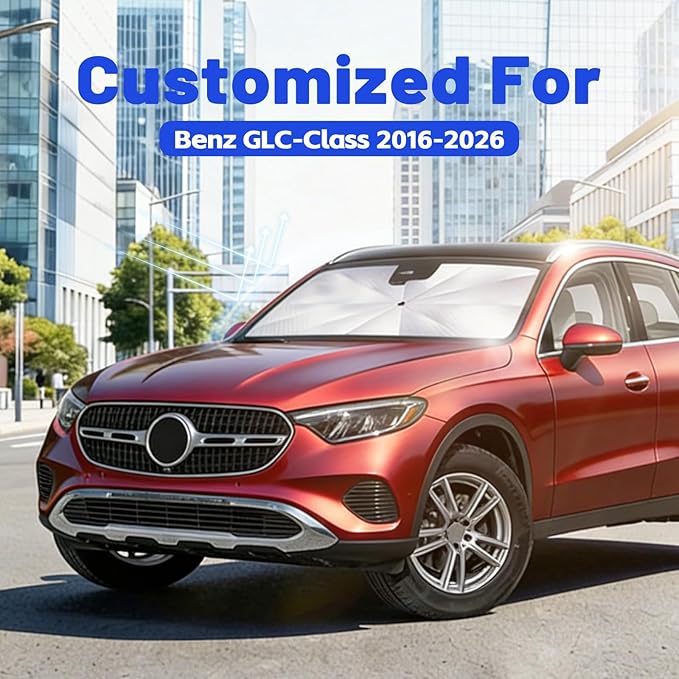 Car Windshield Sun Shade for Benz GLC-Class 2016-2026 –[Reflective Coated Fabric] Sunshade Umbrella for Front Window, Car Shades Sun Visor Keep Car Cool and Protects Interior, 1:1 Exact Fit
