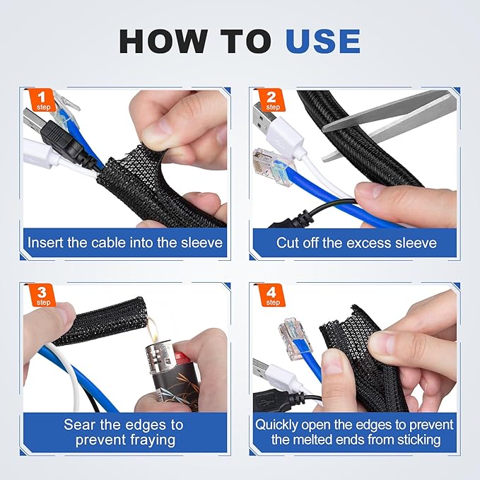 ELECFUN 16ft - 1 inch Cable Management Sleeve Cord Protector, Split Wire Loom for USB TV Computer, Braided Wire Cover Hider Organizer Tubing Protect Cat Dog from Chewing, Black