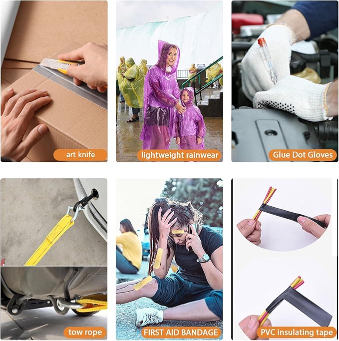 LIANXIN Car Roadside Emergency Kit,Car Safety Roadside Assistance Kit Jumper Cables, Headlamp,Tow Straps,Art Knife,Grey Automotive Emergency Kits