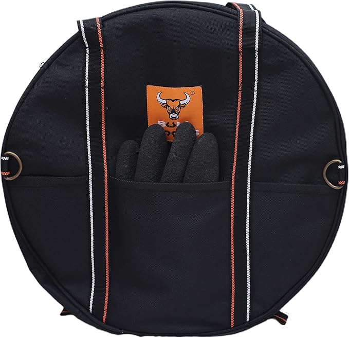BULL TOOLS EV Charging & Jumper Cable Storage Bag, Organizer 6 Pocket Handmade Carry Bag - 15x15x4 Inch Waterproof Ballistic Polyester Round Bag, Cords, Small Tools, For Motor Vehicles - Black