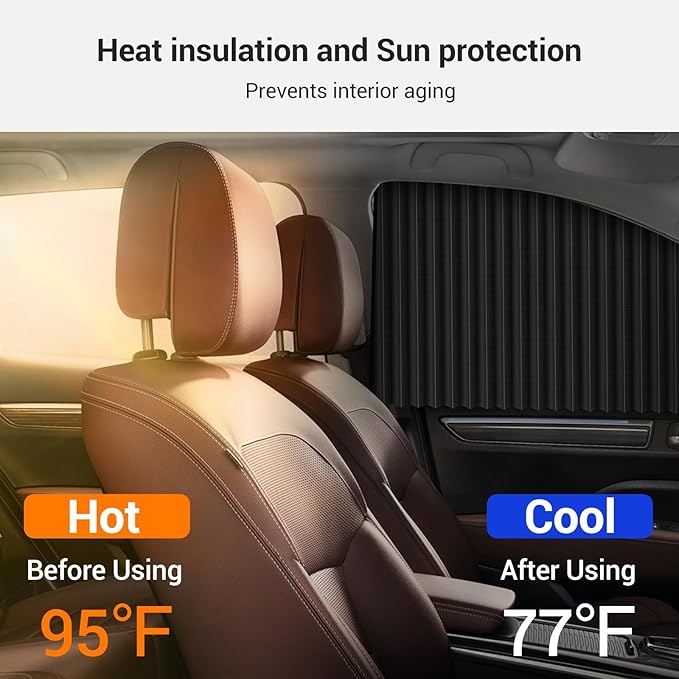 ZATOOTO Car Side Window Sun Shades - Privacy Magnetic Black 2 Pcs Covers Blinds Curtains - Auto Accessories Sunshades Keeps Cooler Screen for Baby Sleeping