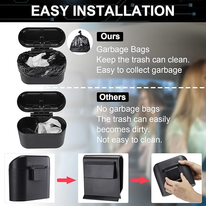 Tuanse 2 Pcs Car Garbage Can, Car Trash Can Bin with Lid and 60 Trash Bags Leakproof Small Trashcan Bin Dustbin Driver Organizer Accessories Container for Back Front Seat Home Office Storage