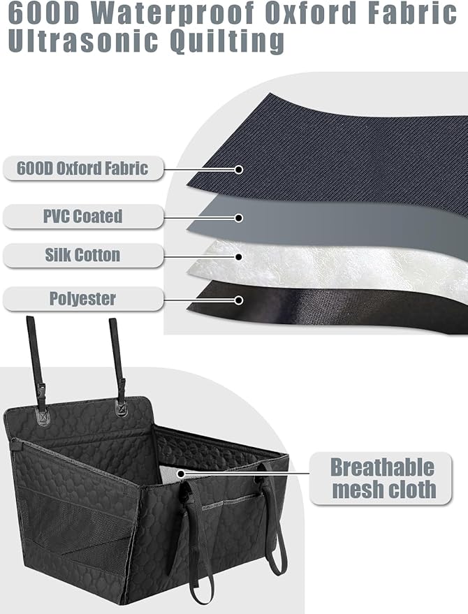 Prpeko Dog Car Seat for Large Dogs,Waterproof Fabric with Breathable Mesh&Adjustable Dog Seat Belt for Car,Dog Bed for Back Seat Up to 40 LB-Medium