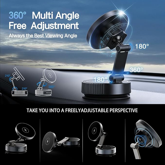 for MagSafe Car Mount Charger, 15W Fast Wireless Charging, Vacuum Suction Magnetic Car Phone Holder for iPhone & Android, 360° Adjustable Cell Phone Holders for Your Car Dashboard/Windshield