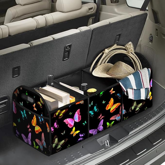 Butterfly Printed Pattern 50L Waterproof Polyester Trunk Organizer Car Storage MultiCompartment Large Capacity Poket