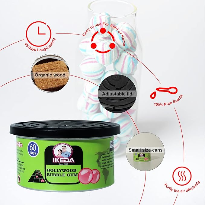 Car Air Freshener: Bubble Gum Scent | Car Scents | Odor Eliminator Essential | Long-Lasting | Strong Fragrance | For Home Closet | 1.5 Oz | Pack of 4