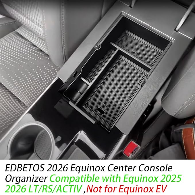 EDBETOS 2026 Equinox Center Console Organizer Compatible with Chevy Equinox 2025 2026 LT/RS/ACTIV Armrest Storage Box Interior Pallet Insert Tray Secondary Accessories, Middle Console Tray, Not for EV