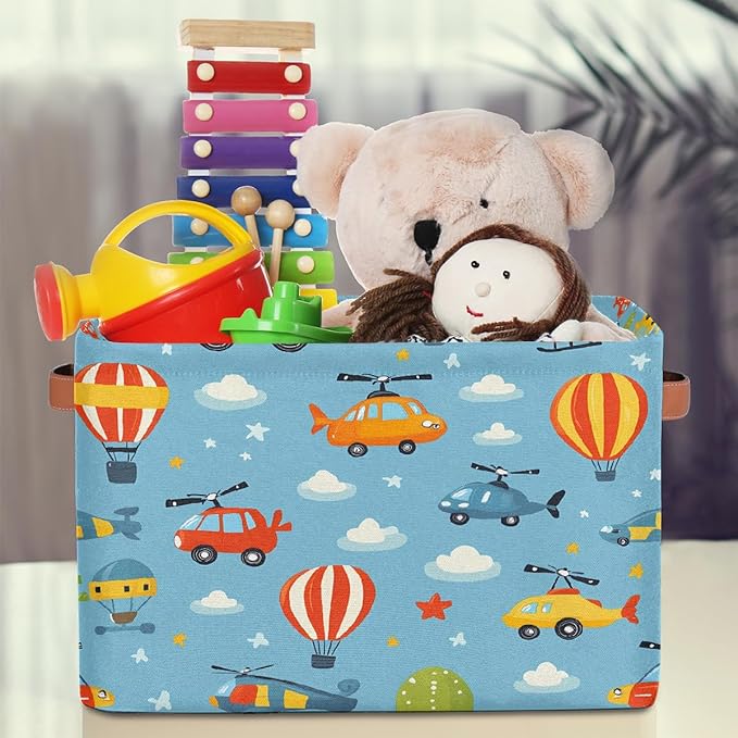 Cars Helicopters Storage Baskets for Organizing, Fabric Collapsible Storage Bins Box Cartoon Decorative Toy Organizer Baskets for Closet Shelves Gift Basket 2Pcs