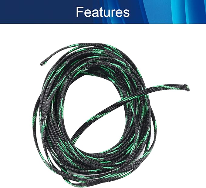 Aicosineg 32.81ft PET Flexible Braided Cable Sleeve 0.24inch Width Wire Loom Sleeving and Organizer Flexible Wire Mesh Sleeve for TV Audio PC Cords from Pets Chewing Black and Fluorescent Green