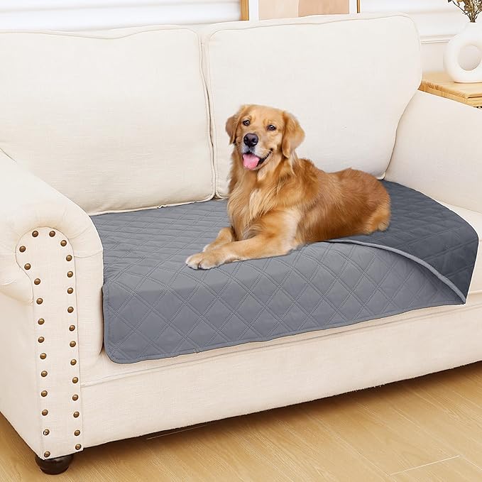 Smiry Waterproof Dog Bed Cover Pet Blanket, Soft Washable Dog Blanket for Furniture Bed Couch Sofa Reversible, Checkered (30"x53", Grey/Dark Grey)
