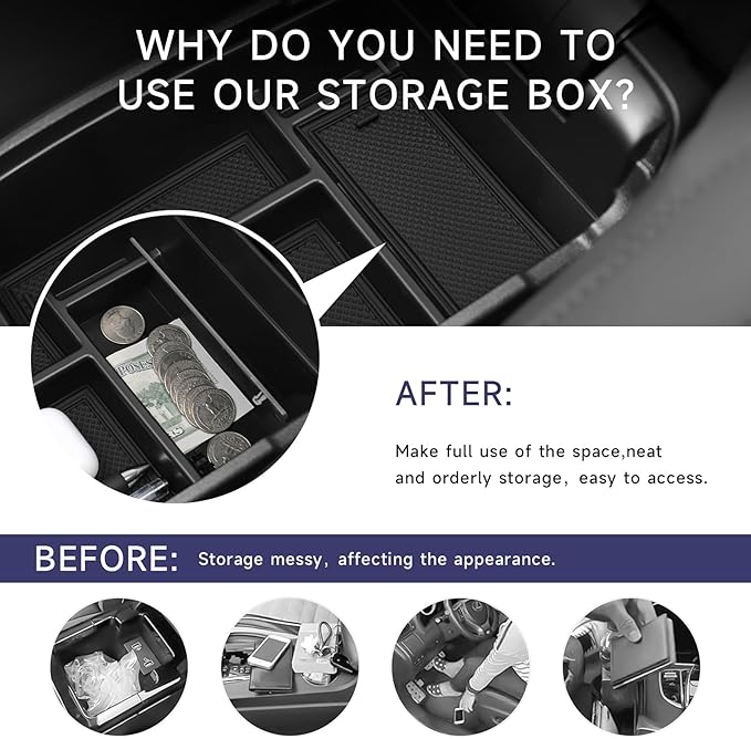 Center Console Organizer for Ford Escape 2020-2025 2026 / Bronco Sport 2021-2025 2026 Accessories Storage Box Armrest Secondary Insert Tray with Anti-Slip Mat