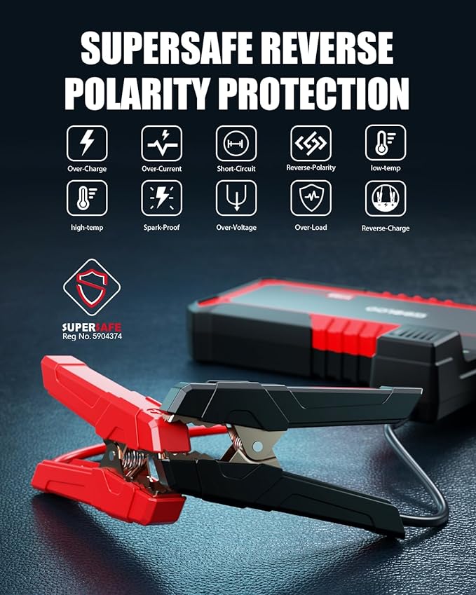 GOOLOO Upgraded GP3000 Jump Starter 3000A Peak Car Starter (Up to 9L Gas or 7L Diesel Engine) 12V Jump Box Auto Lithium Battery Booster SuperSafe Portable Power Pack with USB Quick Charge, Type-C Port