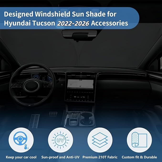 Windshield Sun Shade for Hyundai Tucson Accessories Foldable Window Sunshade Fit 2026 2025 2024 2023 2022 Hyundai Tucson Front Window Shade Sun Visor Blocks UV Keep Car Cooler