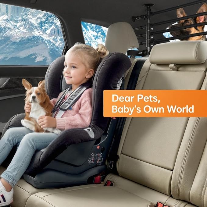 Pet Barrier for Car, Car Safety Gate Dog Barrier, Universal Pet Partition, Trunk Guard for Dogs, Adjustable 12-20 x 31-47inch, No Reassembly, Pet Divider for Active Pet, Protects Car Interior
