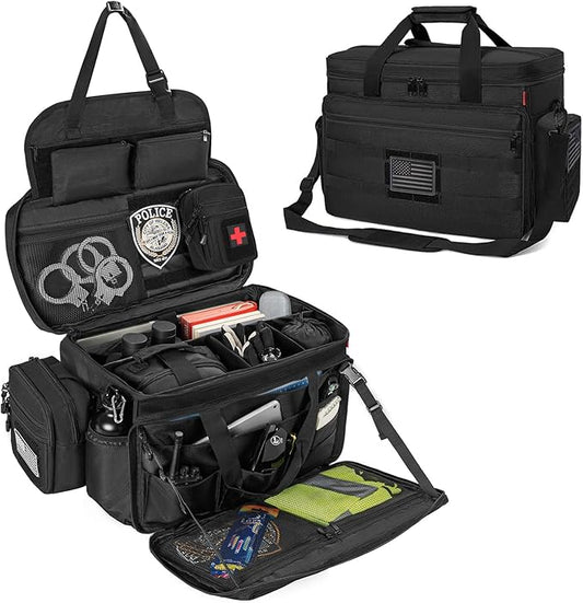 Patrol Bag Law Enforcement, Police Gear Bag Car Front Seat Organizer for Police with Laptop Layer and Cup Holders, MOLLE System, Fits Vehicle Passenger Seat Black