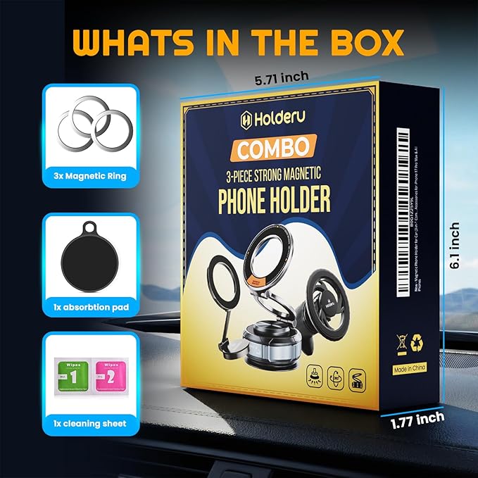 Magnetic Phone Holder for Car - MagSafe Compatible Car Mount | 3 Holder Bundle (Dashboard, Air Vent & Steering Side) Strong Magnet & Nano Gel Suction for iPhone 17 Pro Max, 16, 15, 14 & Android
