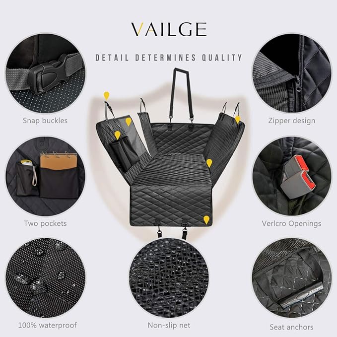 Vailge Dog Car Seat Cover for Back Seat, 100% Waterproof Back Seat Pet Cover for Dogs with Mesh Window, Scratch Prevent Antinslip Dog Hammock for Car