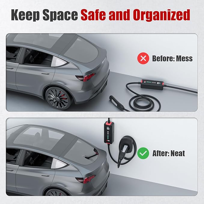 Tesla Charger Holder Charging Cable Organizer Fit for Model 3/Y/S/X NACS Electric Vehicle Holder & Wallbox Accessories Black