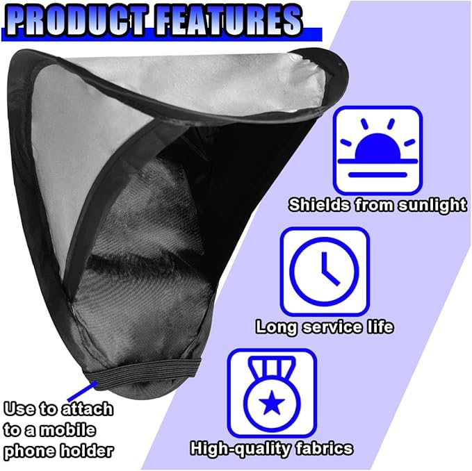 Car Smartphone Sunshade, Foldable Anti-Glare Cell Phone Sun Protection Umbrella, Universal High Elasticity Skeleton Auto Smartphone Heat-Insulating Sun Cover Accessory for Most Cars (Silver)