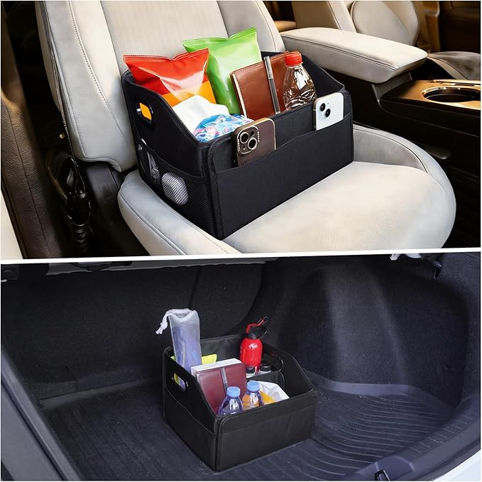 Car Seat Organizer, Automotive Backseat Organizer, Passenger Seat Organizer for kids, Collapsible Trunk Organizer With Handles, Divide & 6 Mesh Pockets, Black