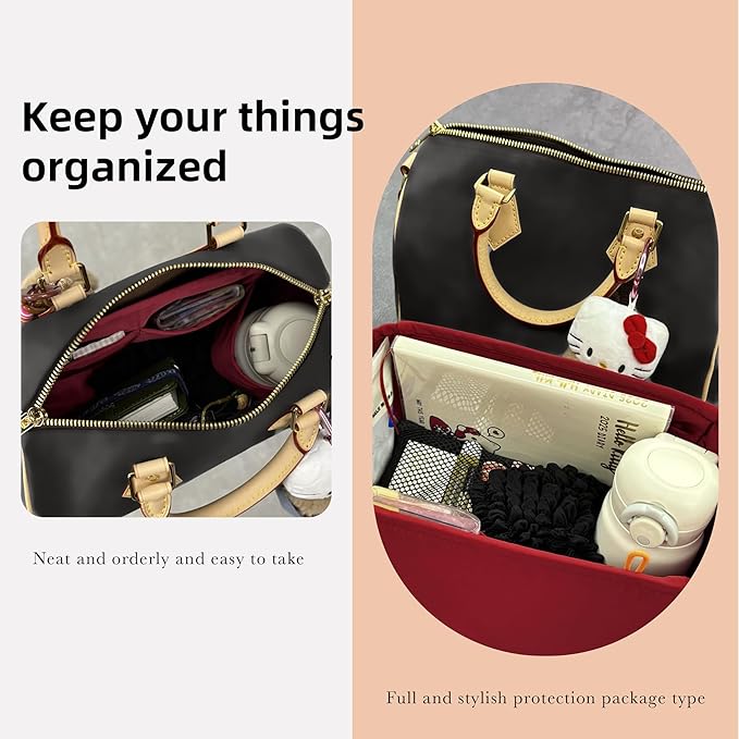 DGAZ Silk Purse Organizer Insert Fits LV Speedy 16/20/25/30/35/45 bags，Silky Smooth Bag Organizer，Luxury Handbag & Tote Shaper（Wine Red，SP20）