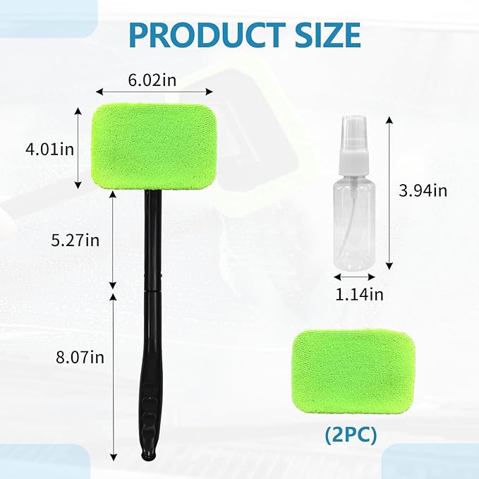 wuyaoyao Car Windshield Cleaning Tool, Car Window Cleaner with Detachable Handle & 2 Washable and Reusable Microfiber Pads, Universal Auto Glass Wiper Car Windshield Cleaner Kit