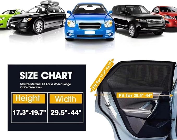 Upgraded Car Rear Side Window Shades, Breathable Mesh Stretch Window Covers Screens for Camping, UV Protection, Block Sun Glare,Privacy Protection,Fit for 97% of Cars -2 Pack
