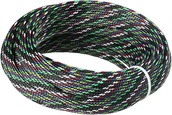 Aicosineg 32.81ft PET Flexible Braided Cable Sleeve 0.25inch Width Wire Loom Sleeving and Organizer Flexible Wire Mesh Sleeve Wrap Protector for TV Audio PC Cords from Pets Chewing Multicolor