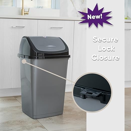 Superio Kitchen Trash Can 13 Gallon with Swing Lid, Plastic Tall Garbage Can Outdoor and Indoor, Large 52 Qt Recycle Bin and Waste Basket for Home, Office, Garage, Patio, Restaurant (2, Grey)