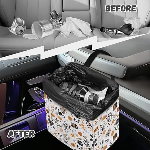 Boho Abstract Geometric Art Car Trash Can for Back Seat Car Accessories for Women Men Leakproof Auto Garbage Cans Hanging Trash Bin for Car Water-Resistant