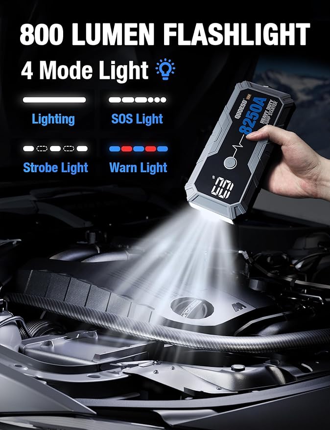 8250A Jump Starter Battery Jump Starter Battery Pack (for All Gas or 10.0+L Diesel), 12V Potable Heavy Duty Car Jump Start with 60W Power Bank 24-Months Stand-by Time
