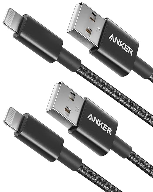 Anker USB A to Lightning Cable(3.3FT, 2Pack), MFi Certified Nylon USB to Lightning Cord for iPhone 14/13/12/11 Pro/11/XS MAX/XR/8/7/6s Plus Cable(Black)