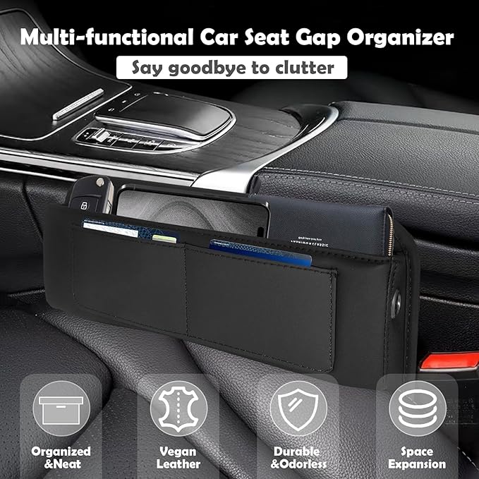 2 packs,Car Leather Seat Gap Filler Organizer and Front Seat Organizer,Center Console Organizer with Card Slots for Car Suv Truck,Fill The Gap Between Seat and Console,Store Phone,Credit Cards,Keys
