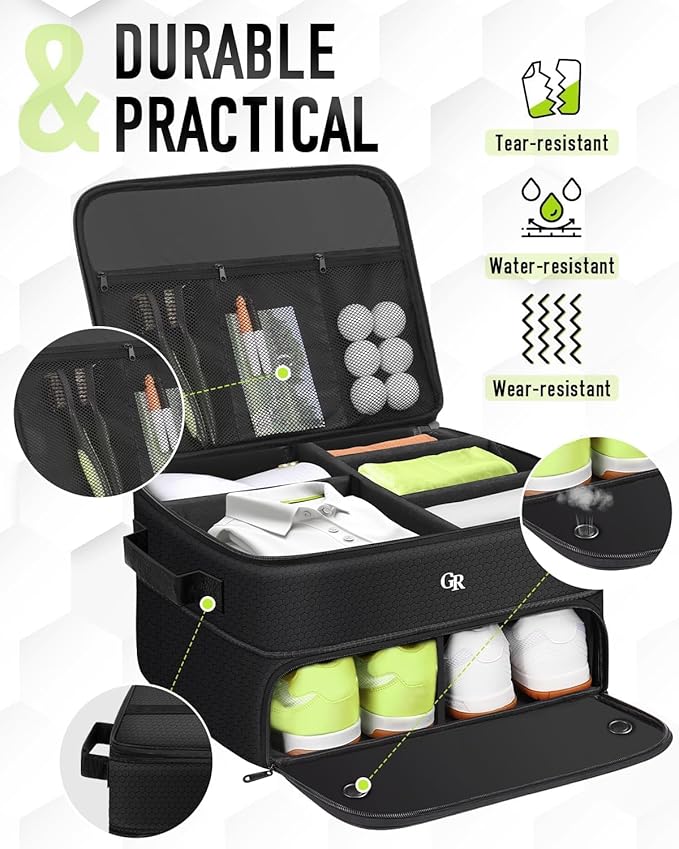 Fathers Day Dad Gifts for Men，Odor-Absorbing 2-Layer Large Golf Trunk Organizer with Activated Carbon Fabric - Water-Resistant Golf Shoe Bag for Shoes Balls Tees Clothes Gloves Golf Accessories
