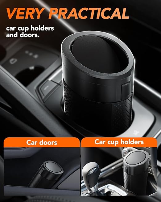 Car Trash Can Bin with Lid, Leakproof Garbage Can, Mini Cup Holder Trash Can for Car, Small Side Door Trash Can with with 80 Attached Trash Bags (2, B)