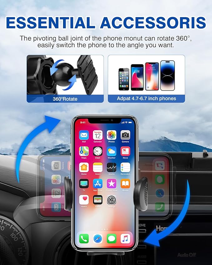 Autorder Phone Holder Mount for Toyota Tacoma 2016-2023 Accessories Center Console Dashboard Organizer with Gopro Mount 360° Rotation Phone Stand with Anti-Slip Mat Hands-Free Shockproof