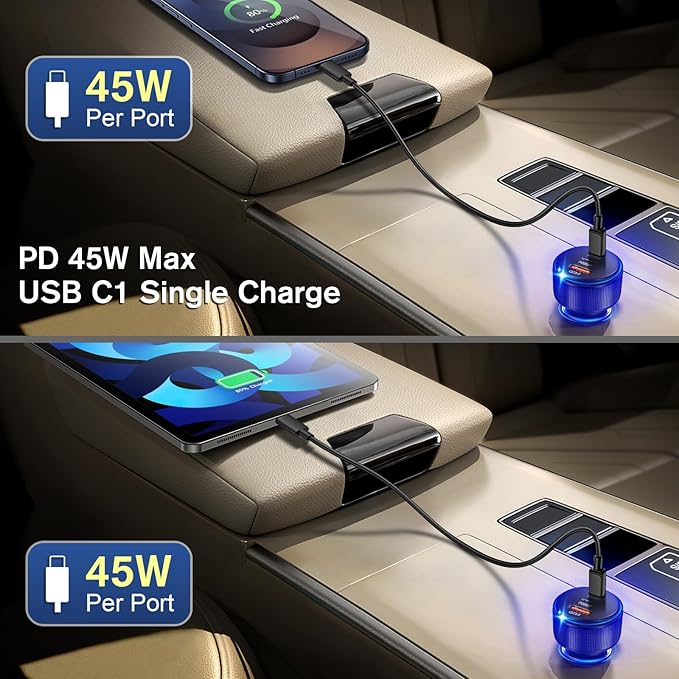 USB C Car Charger 5Pack, 3-Port 93W Dual PD USB-C & USB-A Fast Charging Cigarette Lighter USB Charger for Samsung S25 S24, Car Phone Adapter Accessories for iPhone 17/Air/16/15 Pro Max, Pixel