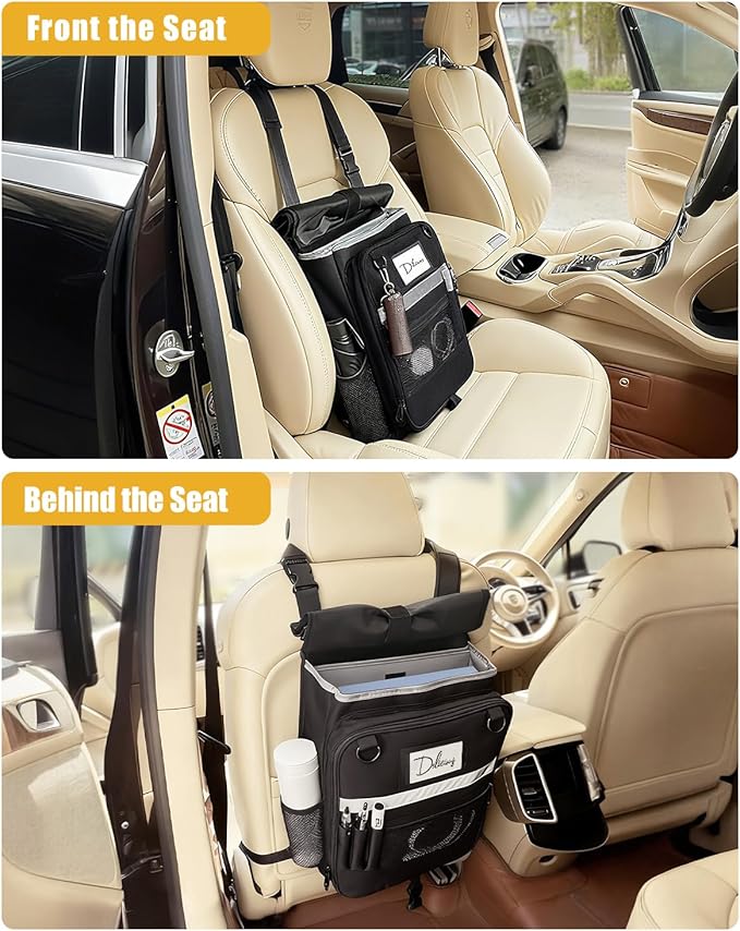 Car Front Seat Organizer with Accordion File Pocket | Laptop Sleeve (Up to 15.6 In) | Privacy Flap | Cup Holders | Adjustable Straps | Holds Tablets, Files, Supplies | for Work on the GO