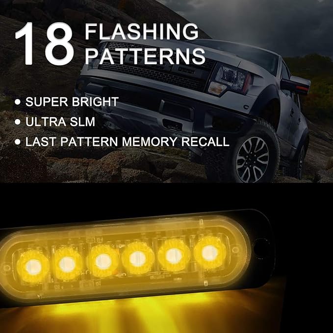 SEISSO 8-Pack 6 LED Sync Feature Amber Strobe Lights Vehicles Trucks Emergency Strobe Lights Kit 12V -24V Warning Hazard Flash Strobe Lights Bar Grill Grille Surface Mount Super Bright Waterproof