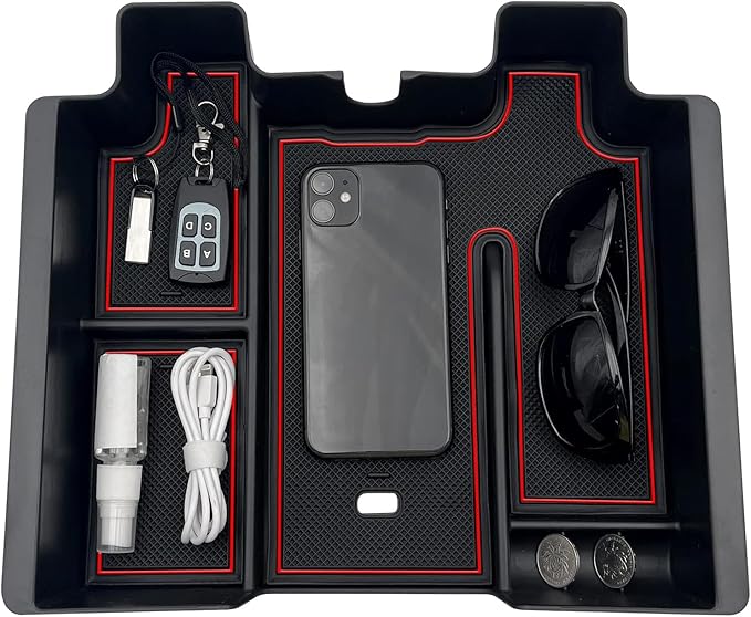 JOJOMARK Center Console Organizer Tray fits for 2019-2022 GMC Sierra/Chevy Silverado 1500 Accessories, 2020-2021 2022 2023 Silverado/Sierra 2500 HD/3500 HD (Full-Size, Red)