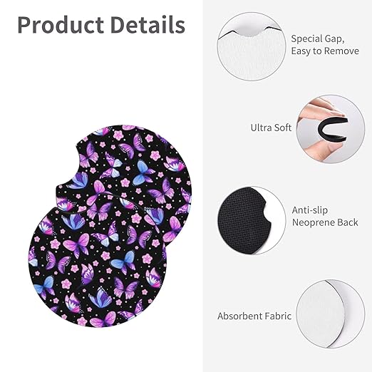 Car Trash Bag Butterfly Purple Hanging Back of Seat Car Portable Trash Bag Butterfly Purple Waterproof One-Handed Portable Strap Drawstring Garbage Bags 2 Pieces Car Coasters