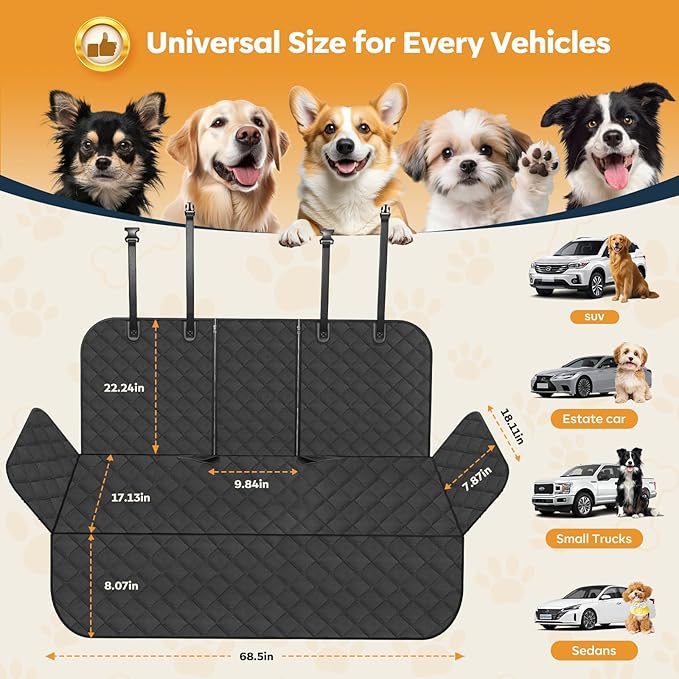 Dog Car Seat Cover for Back Seat,New Upgraded Thickened Dog Car Seat Cover,Waterproof and Wear-Resistant Bench Back Seat Cover with Non-Slip Pad,Universal Size Fits Cars, Trucks, SUVs
