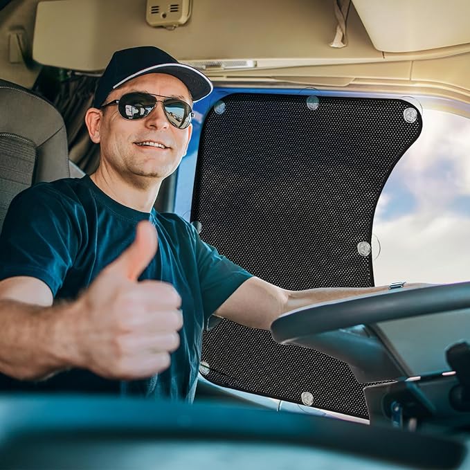 2Pcs Semi Trucks Window Shades, Side Window Sunshade for Truck with Suction Cups, 20"x23" for Volvo VNL, International Trucks, Freightliner Semi-Trailer Sunshade Accessories