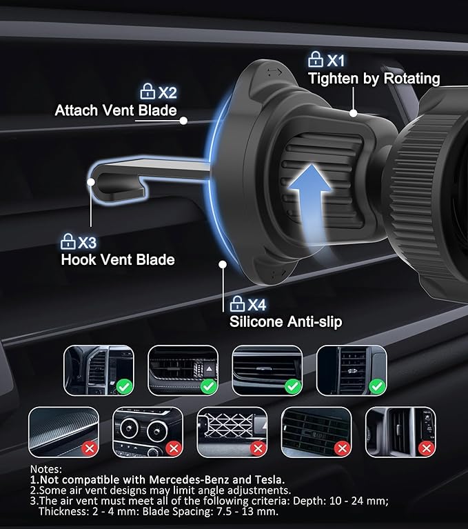 Wireless Car Charger, BLESSOURCE 7 Color RGB Backlit 15W Fast Charging Auto Clamping Car Mount Charger, Air Vent Phone Holders for Your Car Accessory for iPhone 17/16/15/14/13 Series,Samsung, Android