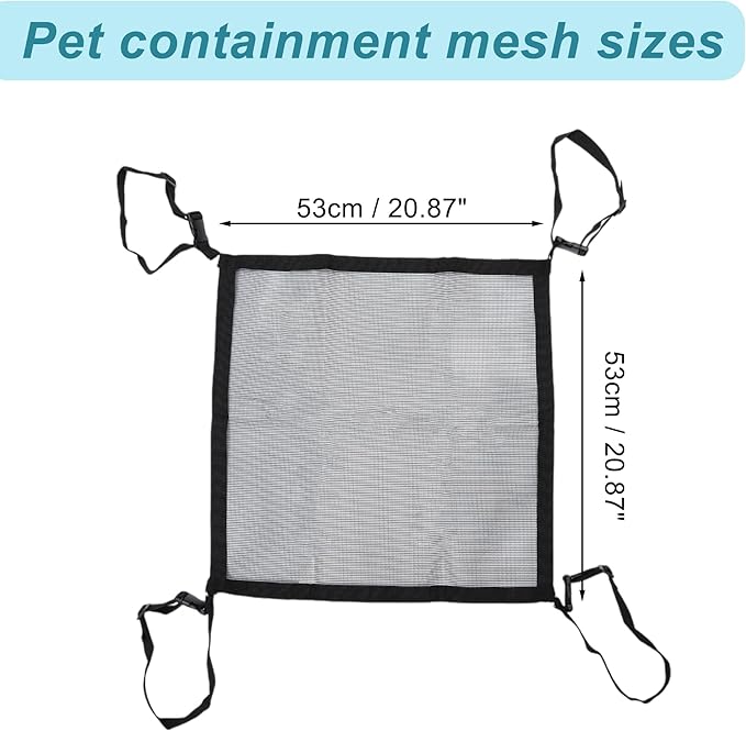 Dog Car Net Barrier, with Adjustable Rope and Hook, Pet Barrier Backseat Dog Car Net, for SUV Pickup, Dog Car Net Barrier, Black, 20.87"x20.87"