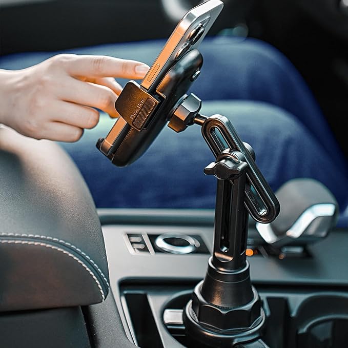 LISEN Cup Phone Holder for Car [Upgraded Version] Long Neck 360° Adjustable Car Accessories for Women Thick Cases Friendly for iPhone 17 16 15 14 13 Pro Max Samsung S25 All 4-7'' Phone, Silver