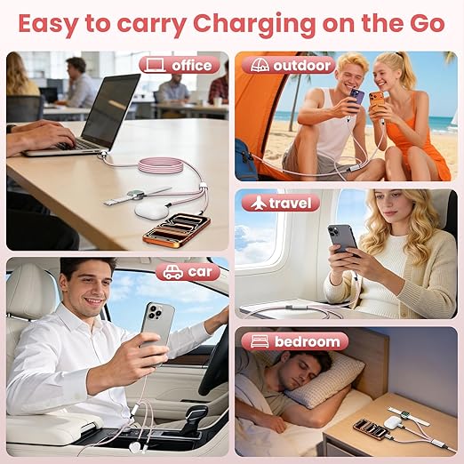 Travel Cruise Essentials,3 in 2 Multi Charging Cable for iWatch Charger/IP/USB C,Pink 2-Pack 5FT Braided USB A/C Cable Designed for Multiple Devices,Car Accessories for iWatch Ultra/SE & iPhone 17-11